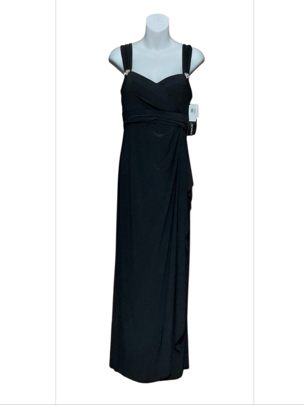 NWT Betsy & Adam Black Ruched Sweetheart Maxi Dress with Jewel Straps sz 10 - Picture 4 of 6